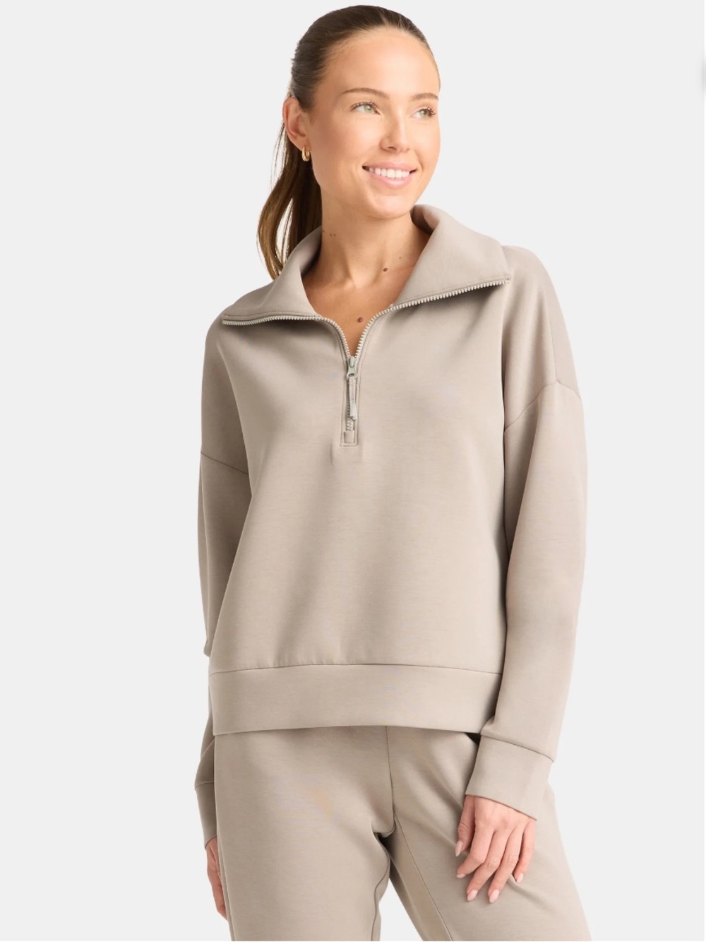 Avia Quarter-Zip ScubaKnit Pullover Sweatshirt - Taupe NWT XL
